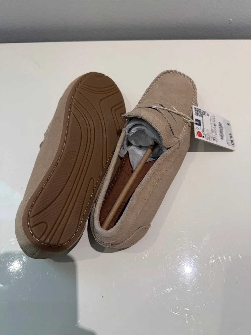 Zara Beige Suede Kids Moccasin Loafers